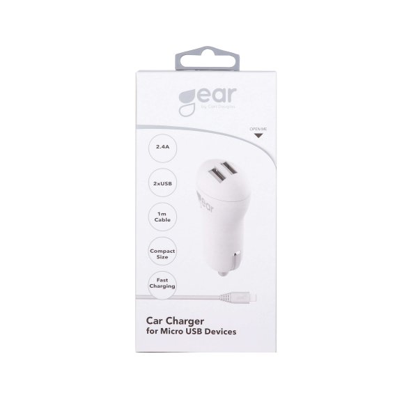 Gear Billaddare 2xUSB 2.4A Micro-USB Kabel 1m Hvit