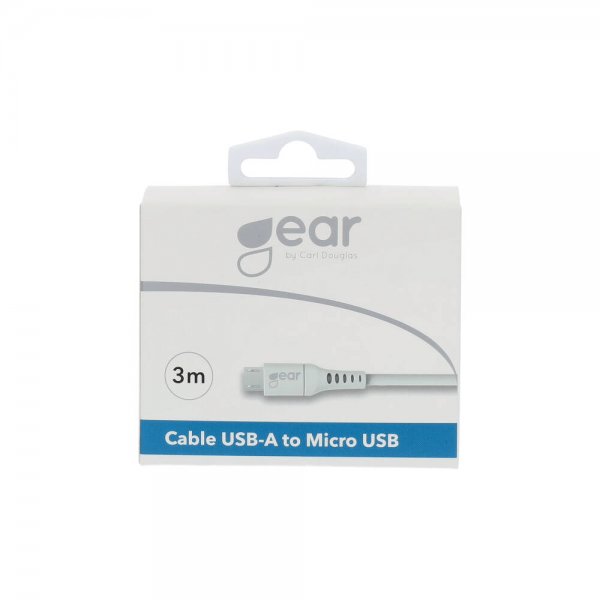 Gear Ladekabel Micro-USB til USB-A 3m Hvit