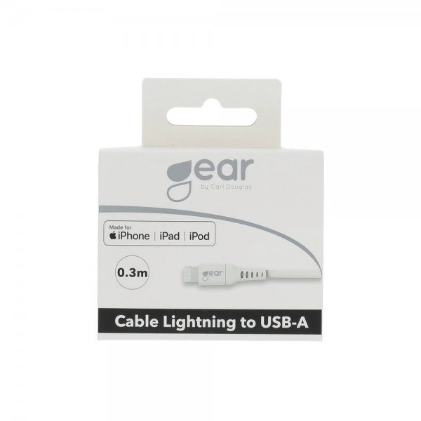 Gear Ladekabel Lightning til USB-A 0.3m MFI Hvit