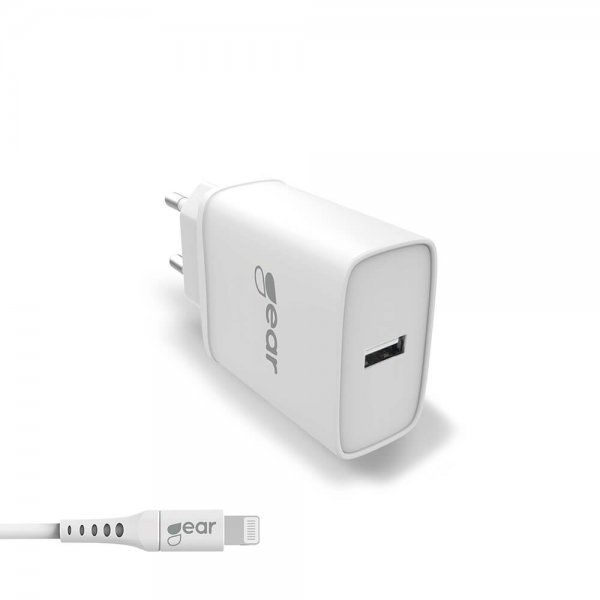 Gear Lader 1xUSB 2.4A Lightning Kabel 1m MFI Hvit