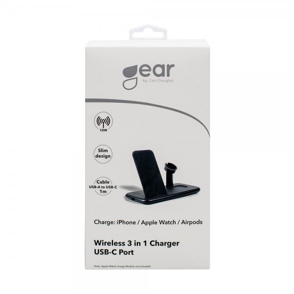 Gear Trådløs Trippel QI Lader Mobil/Watch/Airpods 20W Svart
