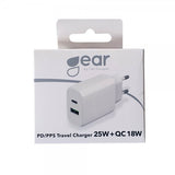 Gear Lader 1xUSB-C + 1xUSB-A PD/PPS 25W + 18W QC Hvit