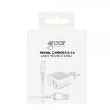 Gear Lader 2xUSB 3.4A Hvit USB-C Kabel 1m