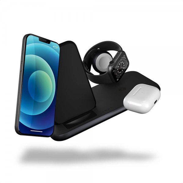 Zens 4 in 1 Stand+Watch Trådløs Charger Aluminium Svart