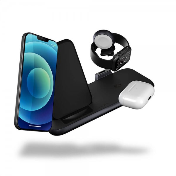 Zens 4 in 1 Stand+Watch Trådløs Charger Aluminium Svart