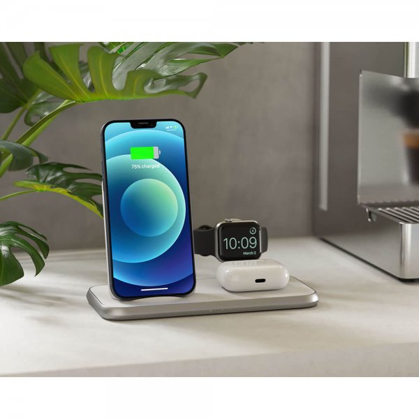 Zens 4 in 1 Stand+Watch Trådløs Charger Aluminium Hvit