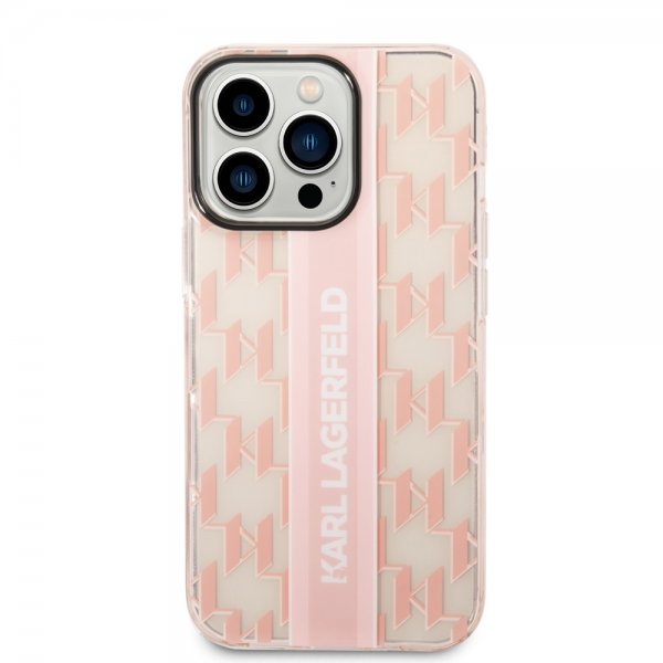 Karl Lagerfeld iPhone 14 Pro Deksel Monogram Vertical Stripe Rosa
