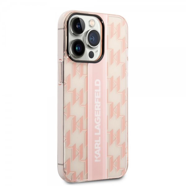 Karl Lagerfeld iPhone 14 Pro Deksel Monogram Vertical Stripe Rosa