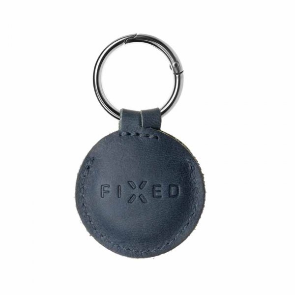 Fixed Apple AirTag Holder Real Leather Keychain Case Blå
