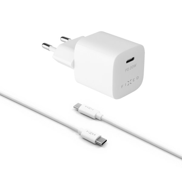 Fixed Lader med Kabel Mini PD Travel Charger Kit USB-C/USB-C 20W Hvit