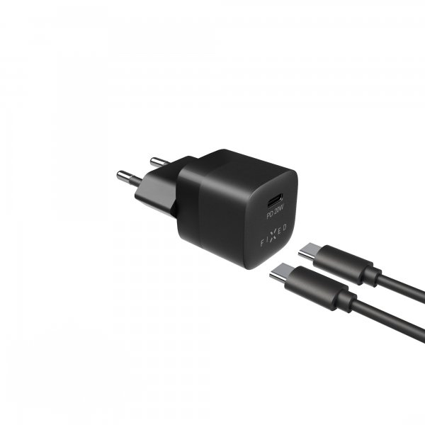 Fixed Lader med Kabel Mini PD Travel Charger Kit USB-C/USB-C 20W Svart