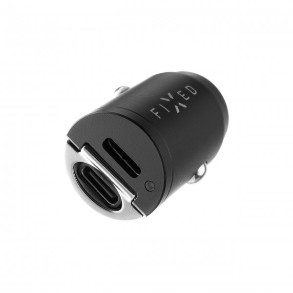 Fixed Mobillader til bil med USB-C Kabel 1.2m 2xUSB-C 30W Svart
