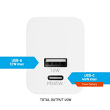 Fixed Lader Dual Port 45W USB-C PD & USB-A