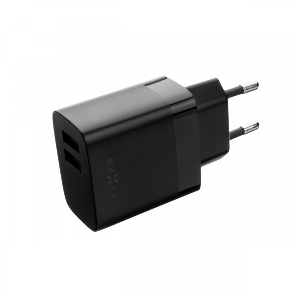 Fixed Lader med USB-C Kabel 1m 2xUSB-A 17W Svart