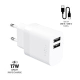 Fixed Lader med USB-C Kabel 1m 2xUSB-A 17W Hvit