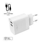 Fixed Lader med Lightning-kabel 1m 2xUSB-A 17W Hvit