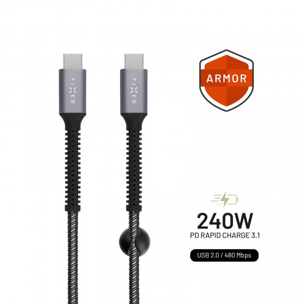 Fixed Kabel Armor 240W USB-C 1.2m Grå