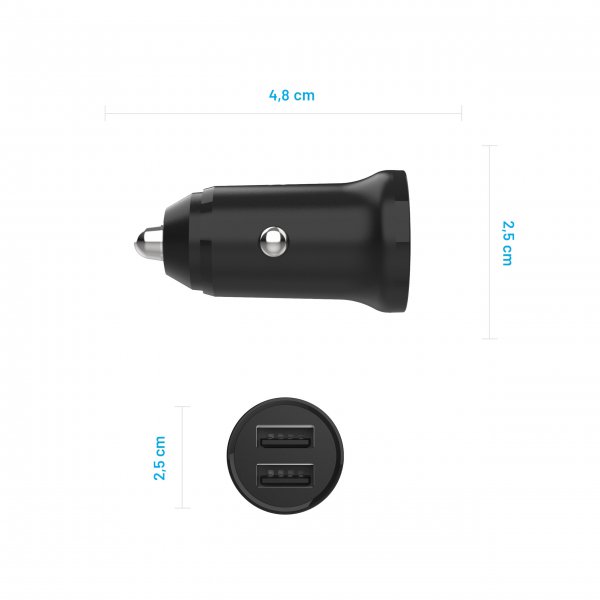 Fixed Mini Mobillader til bil med USB-C Kabel 1m 15W Svart