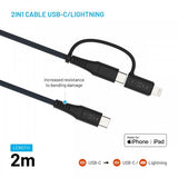 Fixed Kabel 2in1 USB-C/Lightning 60W 2m Svart