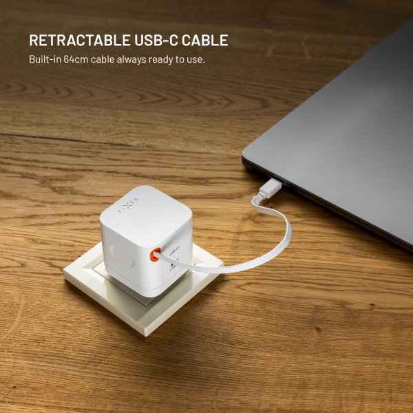 Fixed GaN65 Lader med forlengbar USB-C-kabel 65 W