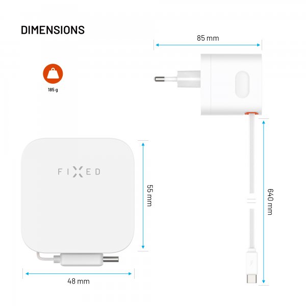 Fixed GaN65 Lader med forlengbar USB-C-kabel 65 W