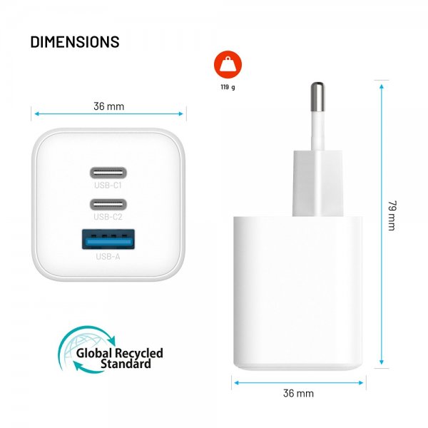 Fixed Lader Mini PD 65W GaN USB-A & USB-C