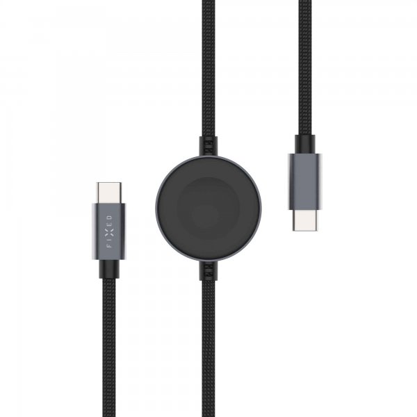 Fixed USB-C Kabel med Smartwatch-lading 1.5m Svart