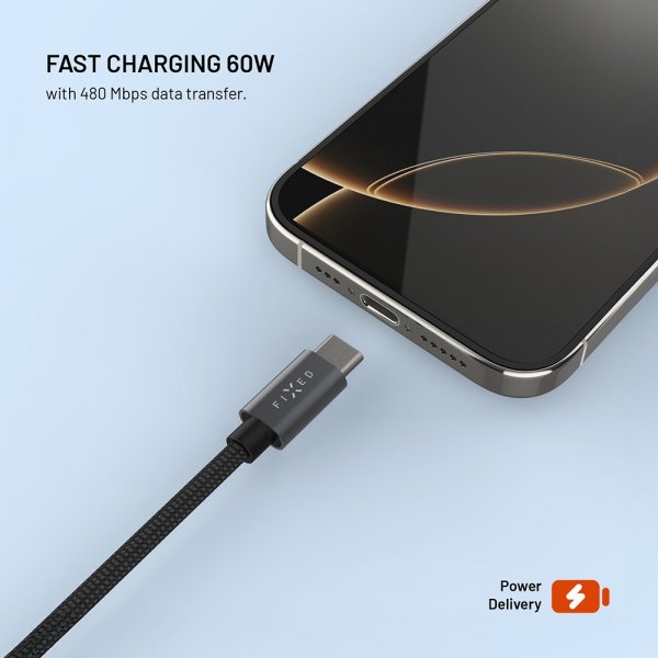 Fixed USB-C Kabel med Smartwatch-lading 1.5m Svart