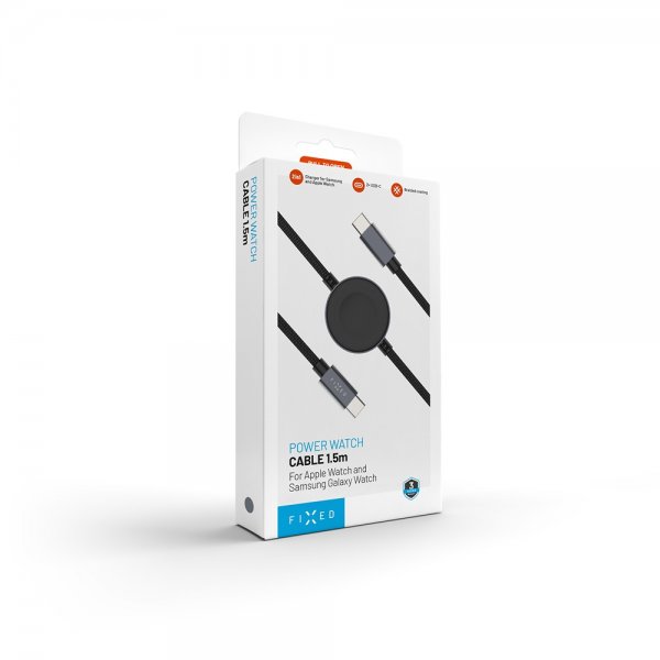 Fixed USB-C Kabel med Smartwatch-lading 1.5m Svart