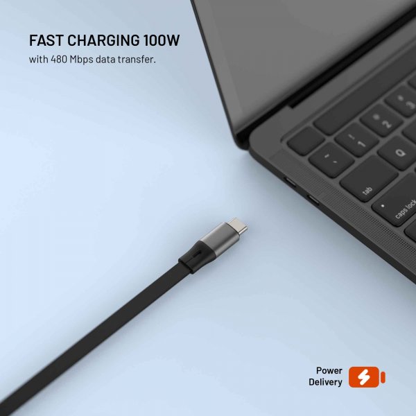Fixed Utdragbar Kabel USB-C 100W 1m Svart