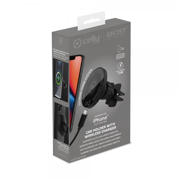 Celly Mobilholder til bil Car Holder with Wireless Charger 15W MagSafe