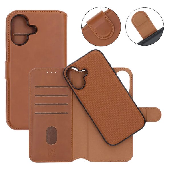 Rvelon iPhone 17 Etui 4 Kortlomme Avtakbart deksel Brun
