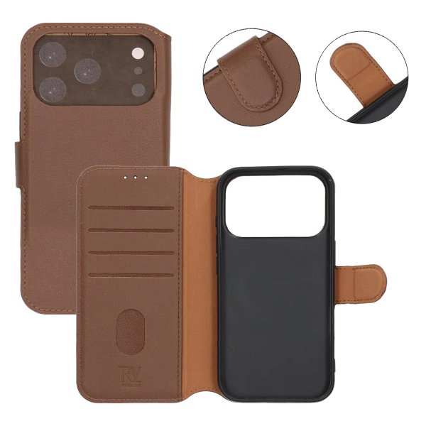 Rvelon iPhone 17 Pro Etui Ekte Skinn Brun