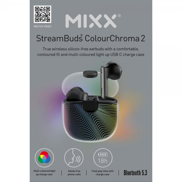 Mixx Hodetelefoner StreamBuds ColourChroma 2 TWS Svart