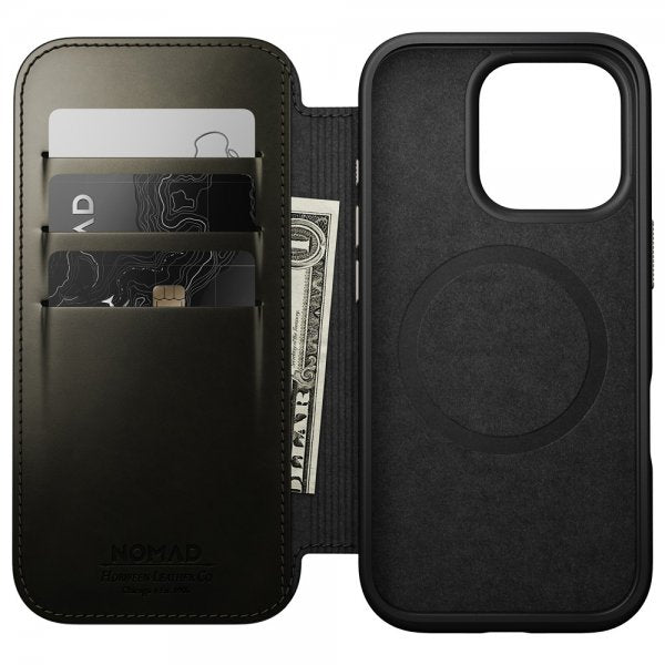 Nomad iPhone 16 Pro Etui Modern Leather Folio Horween Green Chrome