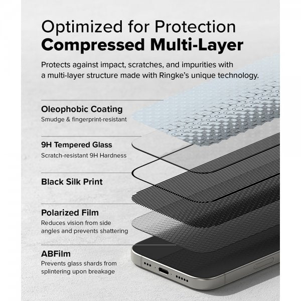 Ringke iPhone 16 Pro Skjermbeskytter Easy Slide Privacy 2-pakning