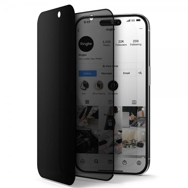Ringke iPhone 15 Pro Max Skjermbeskytter Privacy Tempered Glass Installation Jig
