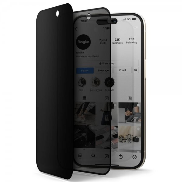 Ringke iPhone 15 Plus Skjermbeskytter Privacy Tempered Glass Installation Jig