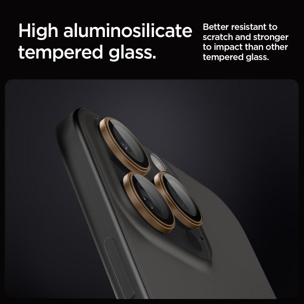 Spigen iPhone 16 Pro/Pro Max/17 Pro/Pro Max Kamerabeskytter GLAS.tR EZ Fit Optik Pro 2-pakning Desert Titanium