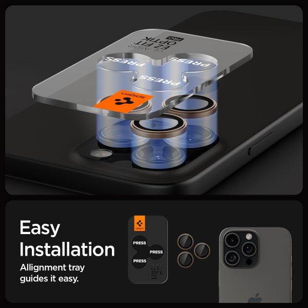 Spigen iPhone 16 Pro/Pro Max/17 Pro/Pro Max Kamerabeskytter GLAS.tR EZ Fit Optik Pro 2-pakning Desert Titanium