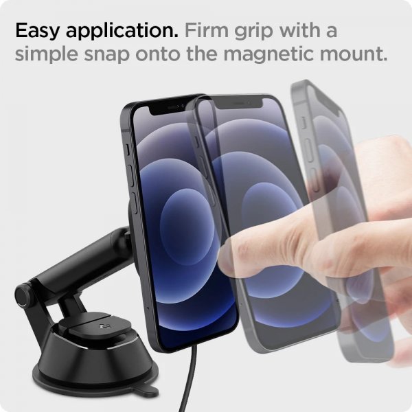 Spigen Mobilholder til bil OneTap Magnetic Car Mount Dashboard Wireless Charging Svart