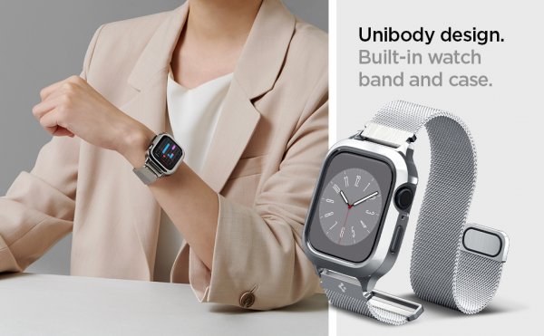 Spigen Apple Watch 45mm Armbånd Metal Fit Pro Sølv
