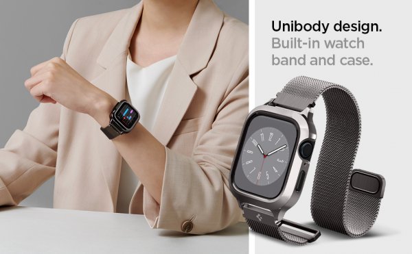 Spigen Apple Watch 45mm Armbånd Metal Fit Pro Graphite