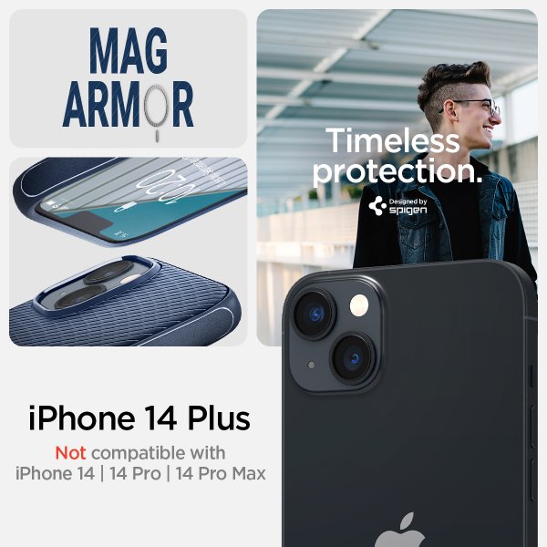 Spigen iPhone 14 Plus Deksel Mag Armor MagFit Navy Blue