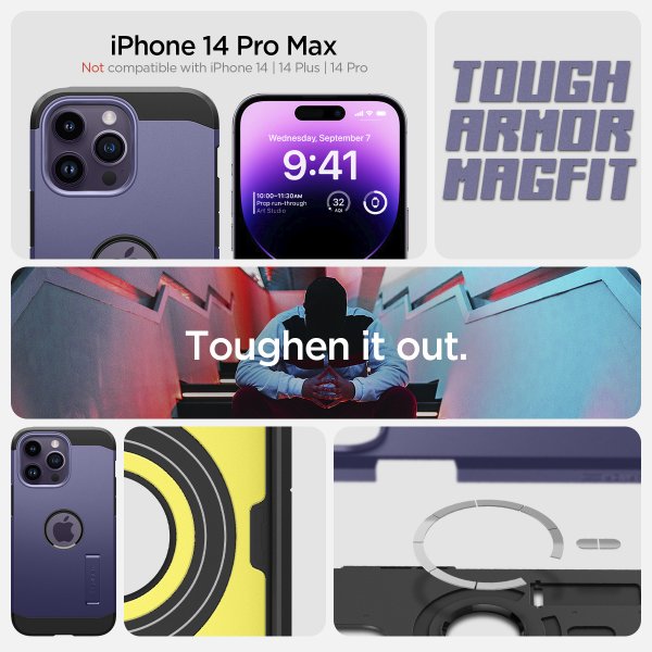 Spigen iPhone 14 Pro Max Deksel Tough Armor MagFit Deep Purple