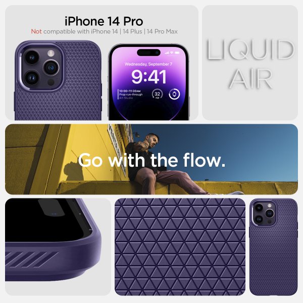 Spigen iPhone 14 Pro Deksel Liquid Air Deep Purple