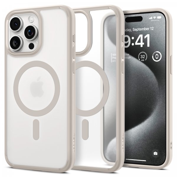 Spigen iPhone 15 Pro Max Deksel Ultra Hybrid MagFit Frost Natural Titanium