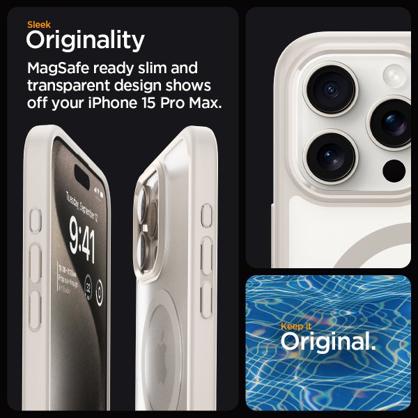 Spigen iPhone 15 Pro Max Deksel Ultra Hybrid MagFit Frost Natural Titanium