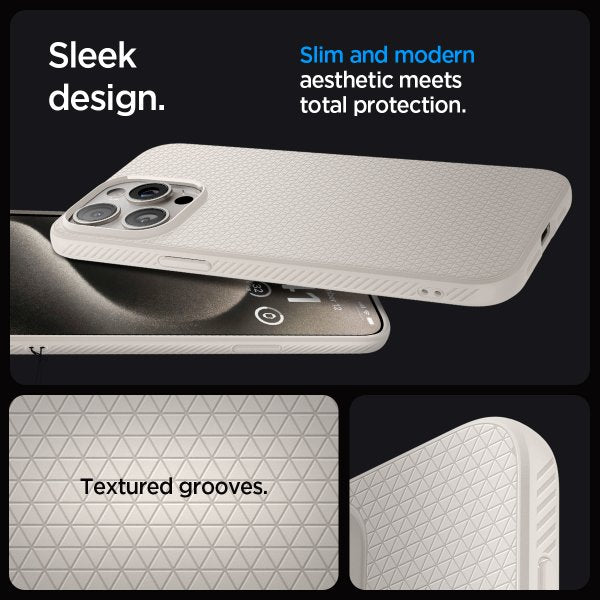 Spigen iPhone 15 Pro Deksel Liquid Air Natural Titanium