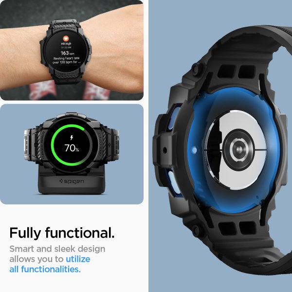 Spigen Samsung Galaxy Watch 7 40mm Armbånd og Deksel Rugged Armor Pro Matte Black